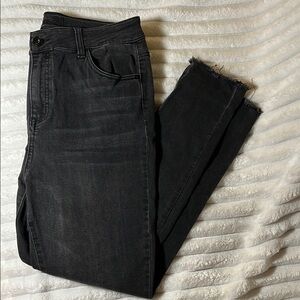 Black Denim High-Rise Ankle Skinny Jeans Size 10 Raw Hem